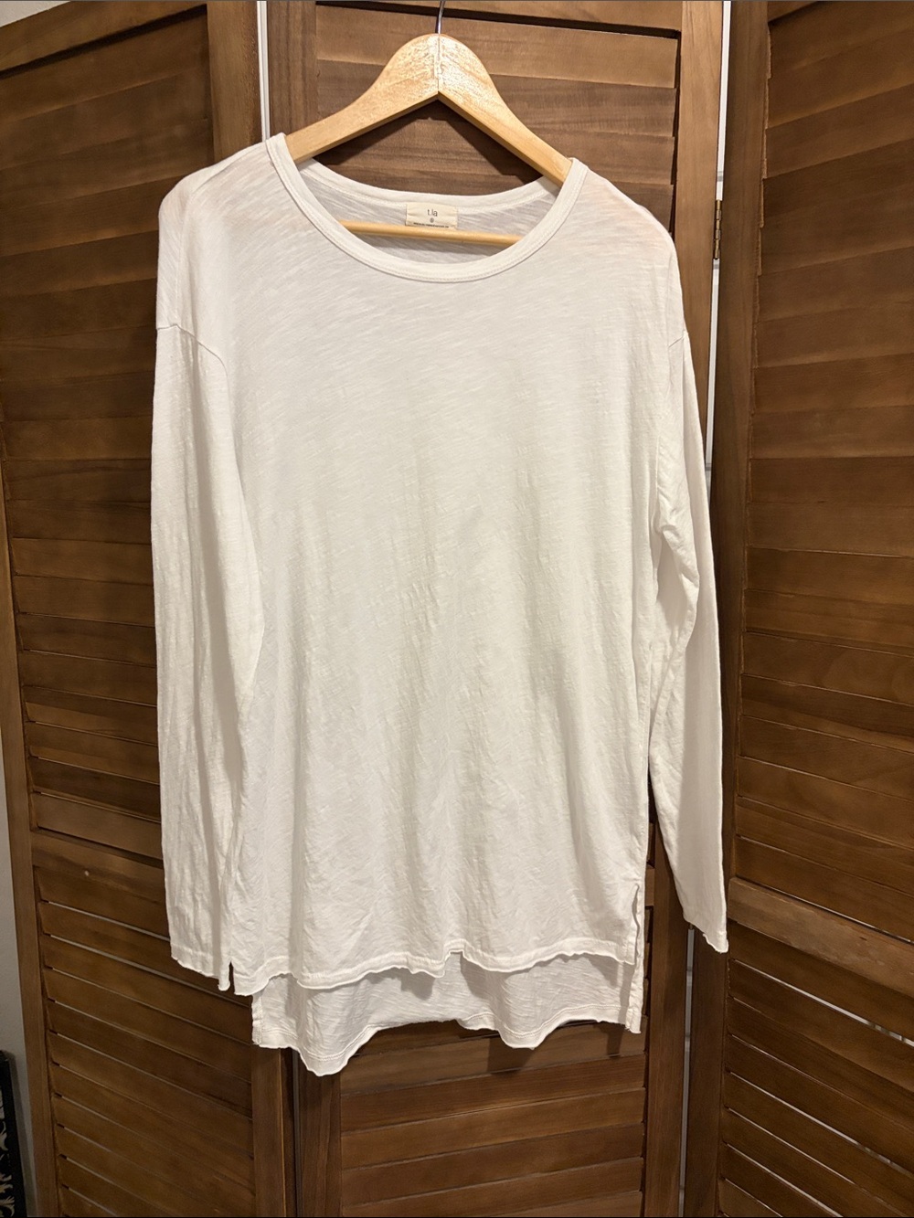 T.La Women's White Long Sleeve Crewneck Tee